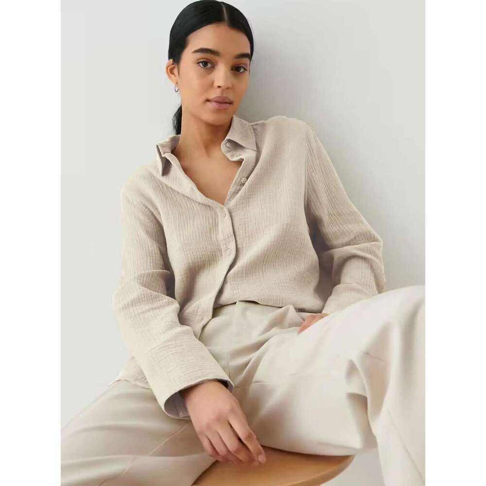 Summer Cotton Shirts For Women Breathable Long Sleeve Sunscreen Shirt Office Lady Solid Blouse Female Loose Chic Tops Outerwear