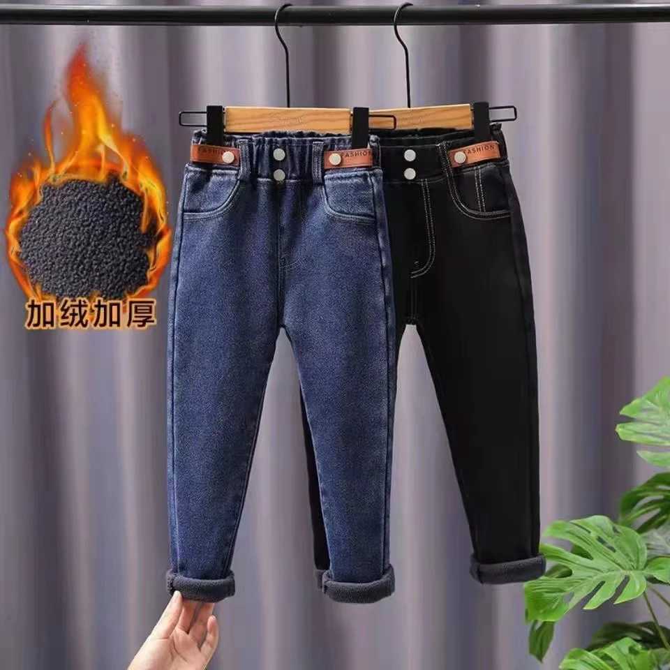 New Winter Thick Warm Fleece Girls Straight Jeans Boys High Waist Thicken Fashion Warm Denim Pants Cowboy Trouser Z250220