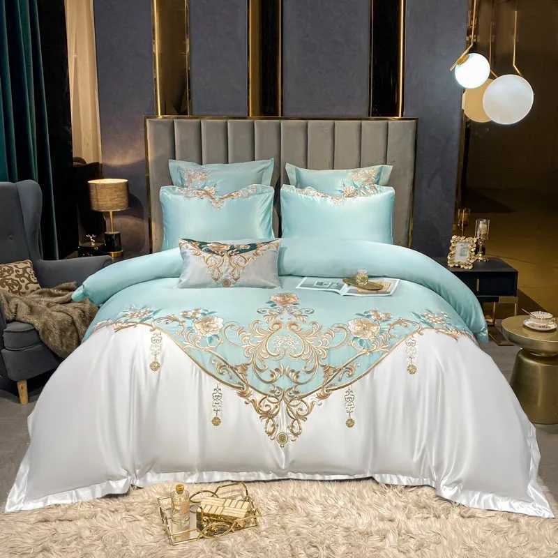 Super King 4Pcs Satin Cotton Rich Silky Duvet Cover Set Embroidery Patchwork Bedding Set Soft Cotton Bed Sheet PillowcasesXJ250220