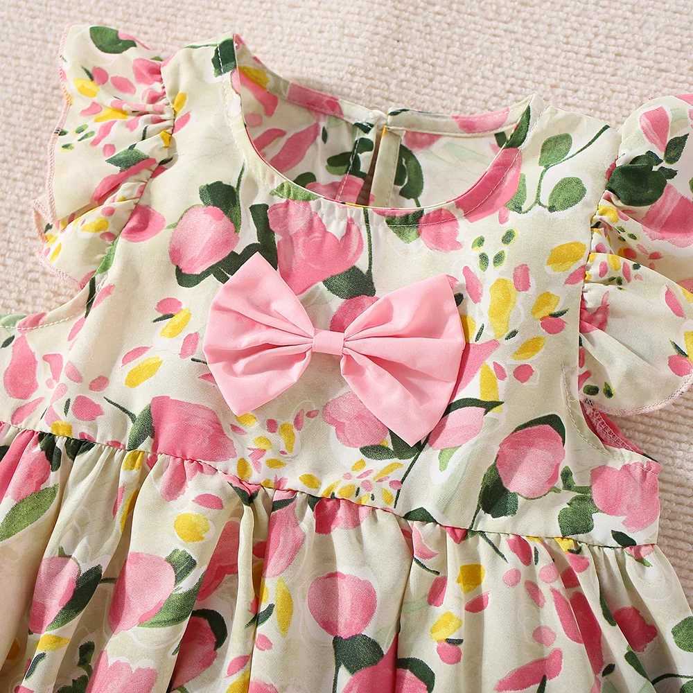 (0-3 Years Old) Summer Baby Girl Peach Print Bow Fly Sleeve Top And Shorts Set Girl Cute Cotton Two-Piece Set X250220