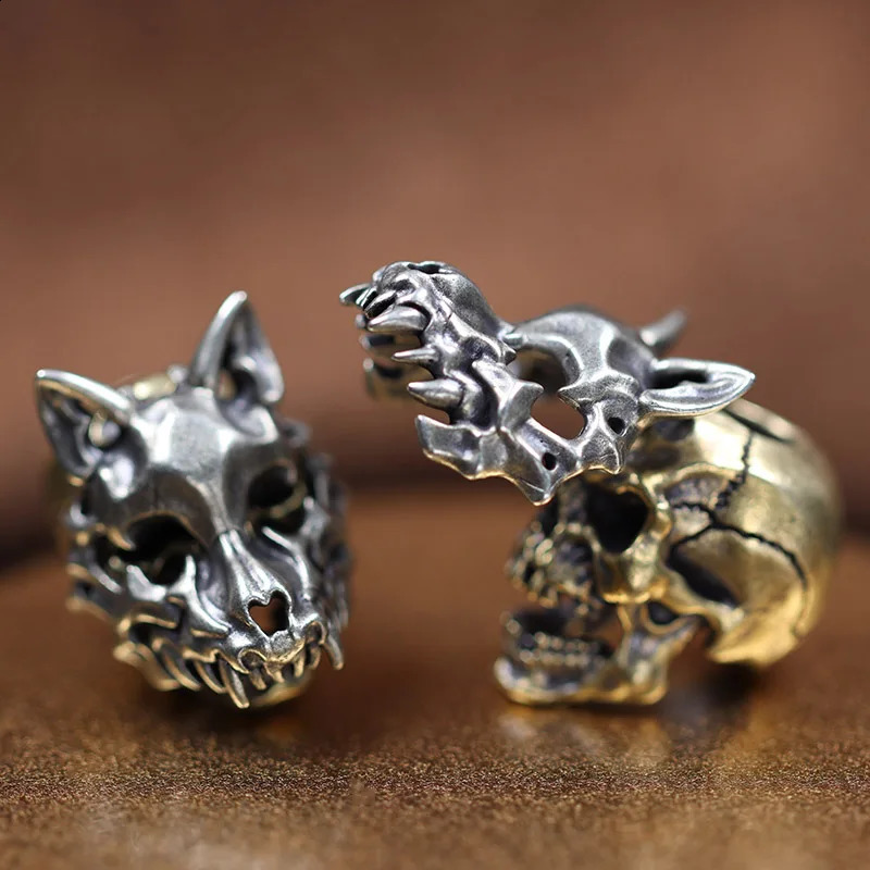 Openable Wolf Face Mask Skeleton Head Brass Knife Beads Outdoor EDC DIY Paracord Woven Lanyard Pendants Accessories Punk Charms 250213