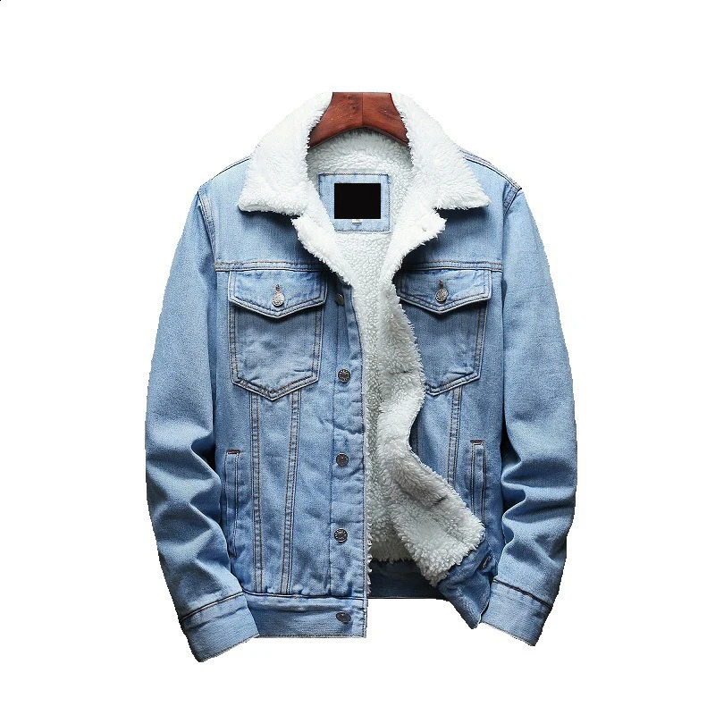 Plush long sleeved denim jacket mens winter cotton wool Korean fashion style thick 250212