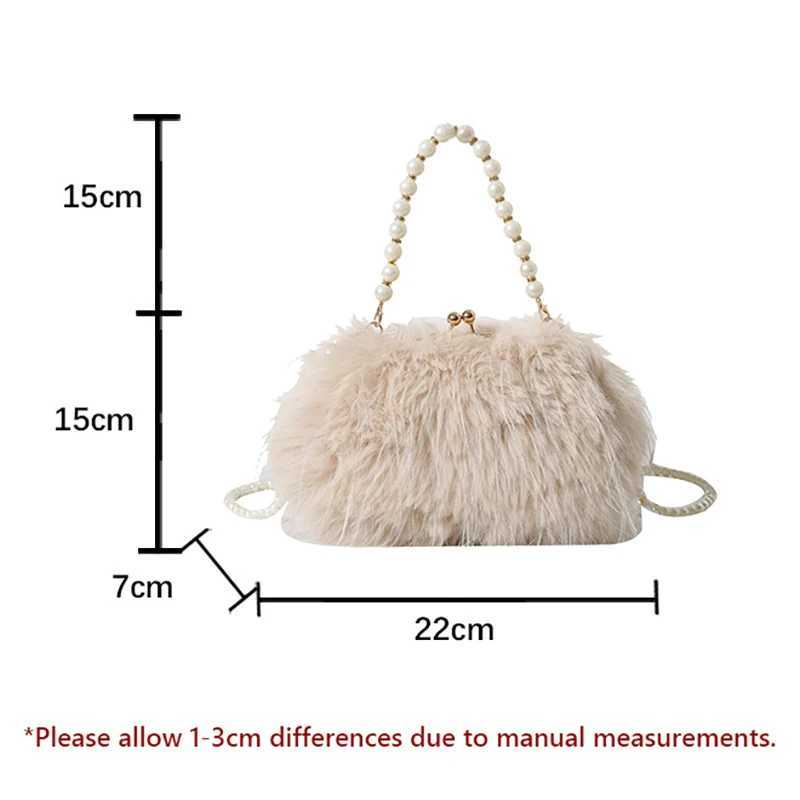 Luxury faux fur evening bag pearl chain fashionable long tassel plush shoulder bag large capacity handbag wedding handbag XA48ZZ Z250220