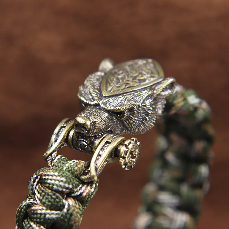 Bear Head Brass Buckle EDC Outdoor DIY Woven Paracord Survival Bracelets Supplies Accessories Retro Umbrella Rope Lanyard Beads 250213
