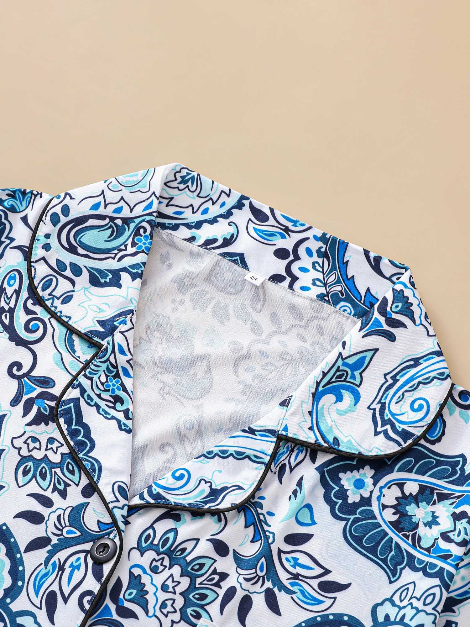 Two-piece set of womens pajamas lapel top and trousers paisley summer casual womens pajamas home wearXJ250220