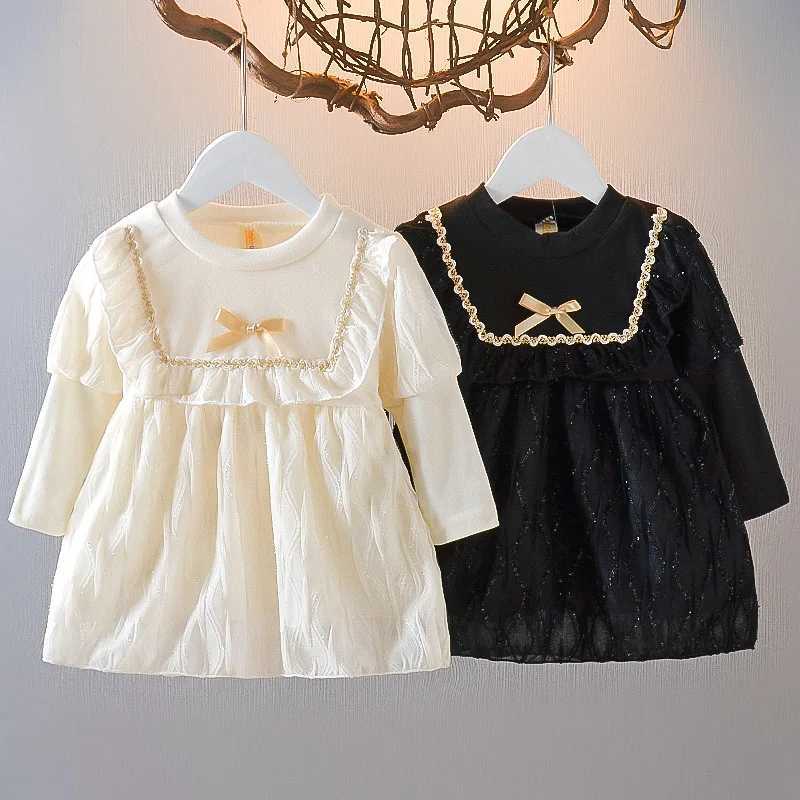 Autumn New Newborn Girls Long Sleeve Dresses 2 Years Baby Princess Lace Kids White Black Dress Toddler Girl Clothes Lolita Dress X250220