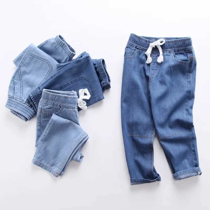 100% Cotton Comfortable Childrens Jeans 2024 Spring New Boys And Girls Thin Elastic Waist Casual Loose Jeans Baby Pants Z250220