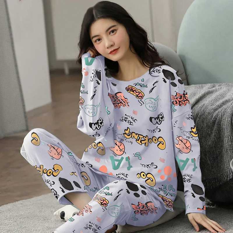 Fall and Winter Womens Suit Pajamas Long-Sved Long Pants Homewear Two-Piece Set Ladies Cartoon Pattern Spwear LoungewearXJ250220