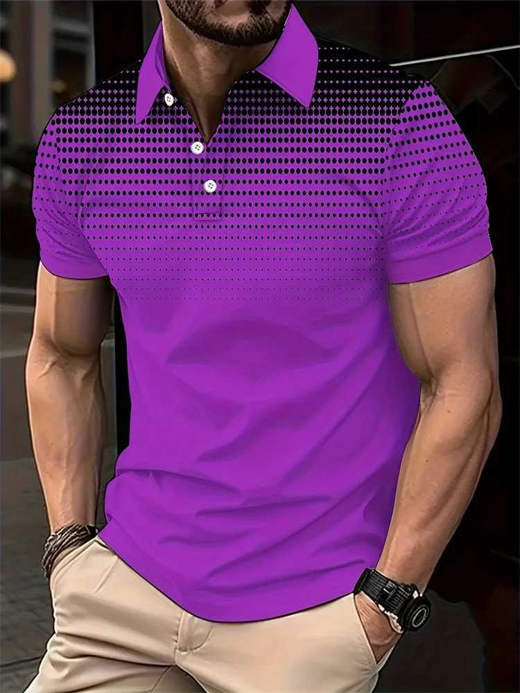 Mens Lapel Mature Business Short Sleeve Polos Large Size Tops Golf Shirt Spliced Polka Dot Day Wear Spring Summer Casual Model W250220
