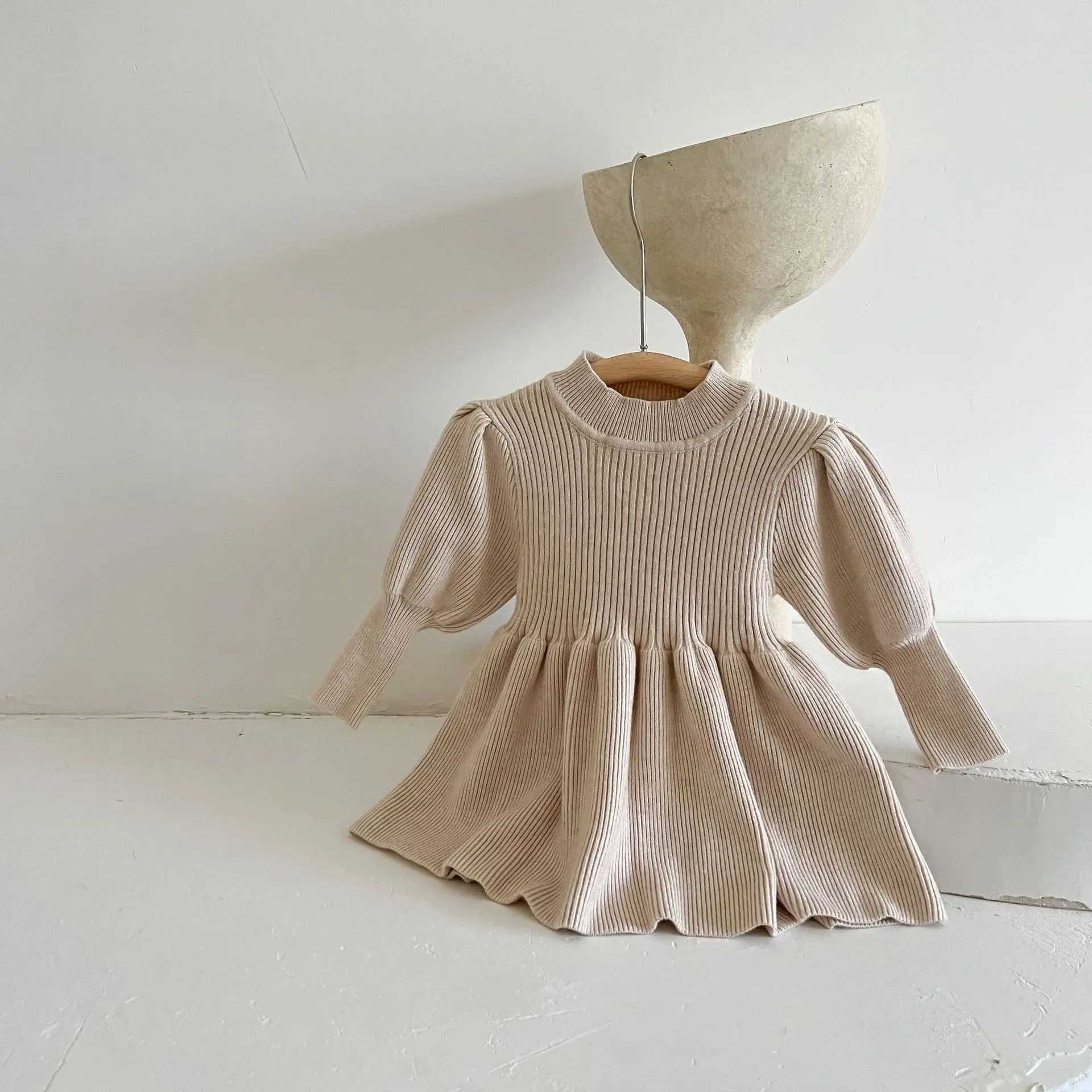 Autumn Winter Baby Girl Knitted Dress Baby Fashion Long Sleeve Princess Girl Sweater Dress Warm Cotton Toddler Girl Clothes X250220