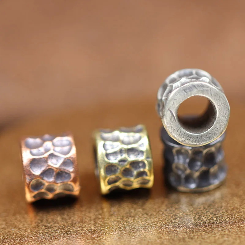 Irregular Hammer Texture Cylinder Brass EDC Knife Bead DIY Paracord Lanyard Pendant Outdoor Flashlight Umbrella Rope Accessories 250213