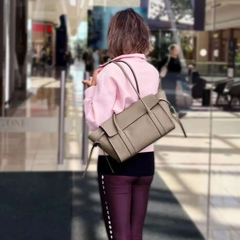 New Simple Commuter Long Handle Tote Elegant Cowhide Leather Women Handbag High Quality Large Ladies Travel Shoulder Bag