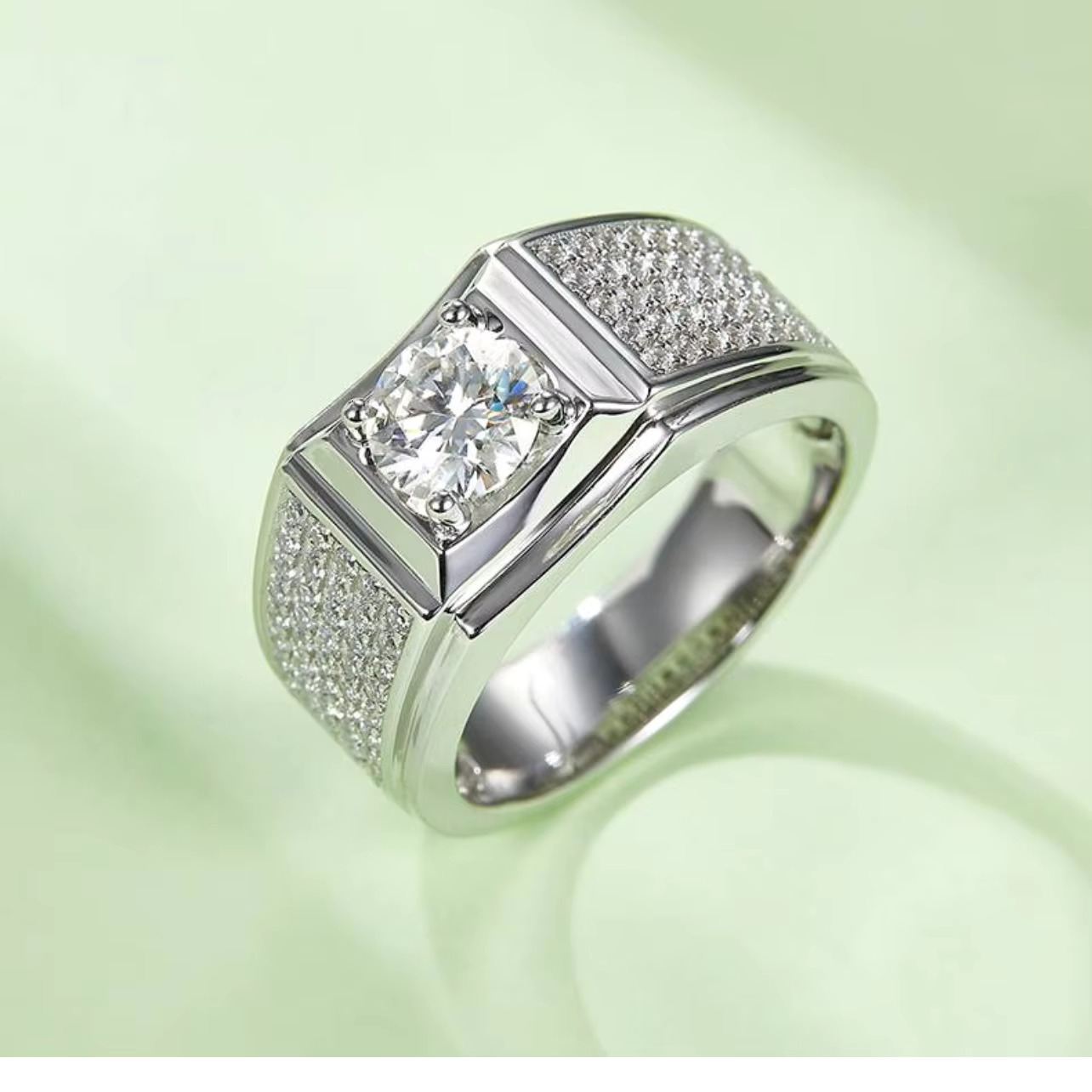 Wholesale Trendy Men Wedding Sier Mens Minimalist Hip Hop Round Cut Moissanite Dia Rings