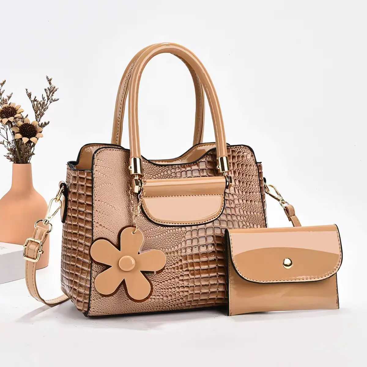 2-piece/set womens handbag PU leather shoulder bag classic womens clutch wallet casual shopping hang up Z250220