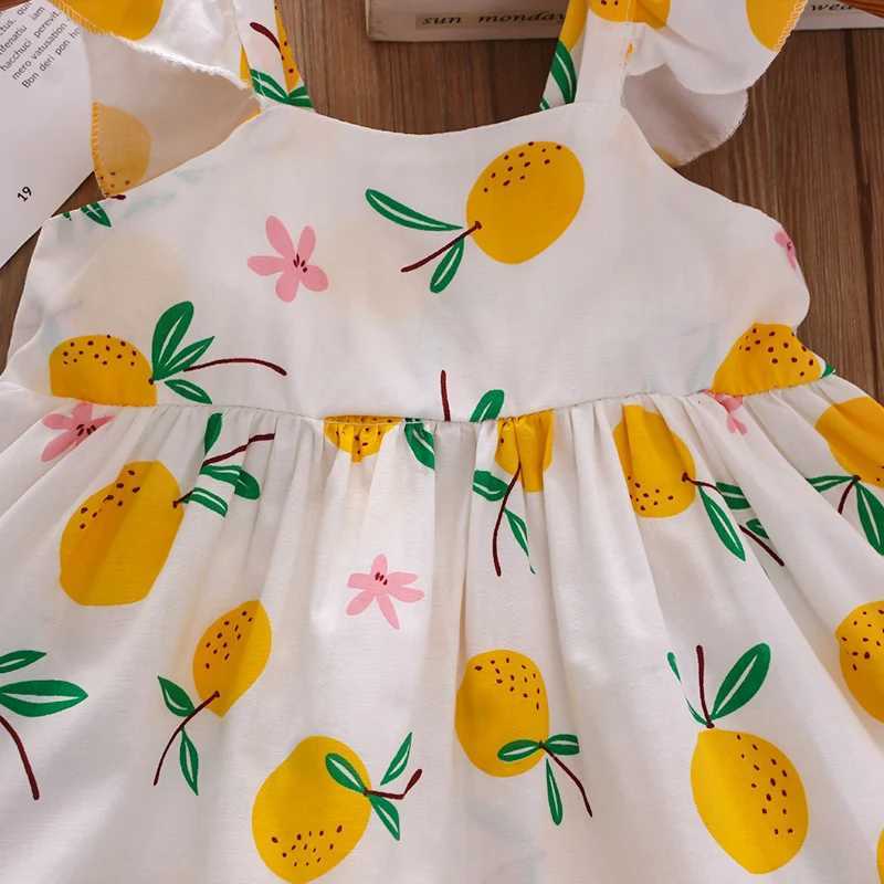 2Pcs/SetSummer girls dress childrens clothing new small suspender bow orange print vest skirt with hat as a gift X250220