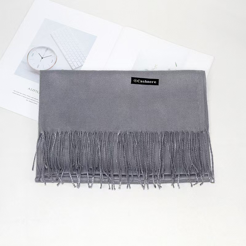 T151 autumn and winter cashmere scarf women's solid color wool thick long scarf no pilling tassel shawl