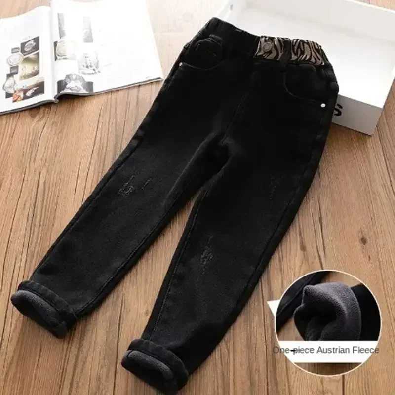 2-13 Years Toddler Baby Winter Jeans Children Thick Velvet Warm Denim Pants for Girls Slim Leggings Kids Blue Fleece Trousers Z250220