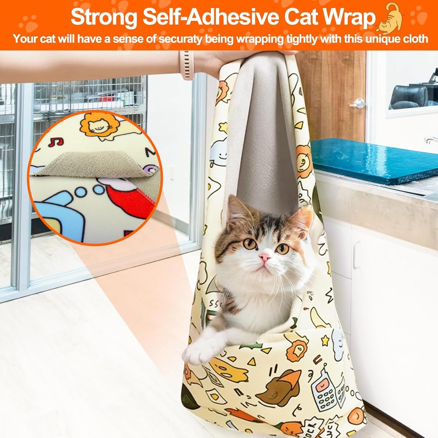 Cat Wrap for Cutting Nails with Cat Nail Clipper, Cat Restraint for Nail Clipping to Anti-Runaway/Scratch/Bitten, Cat Swaddle Wrap for Calming & Holdi