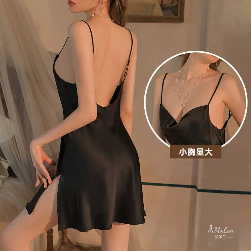 Large Size Sexy Pajamas Women Summer Underwear Suspenders Ice Silk Nightgown High-end Lace Loungewear Fe Nightdress LadiesXJ250220