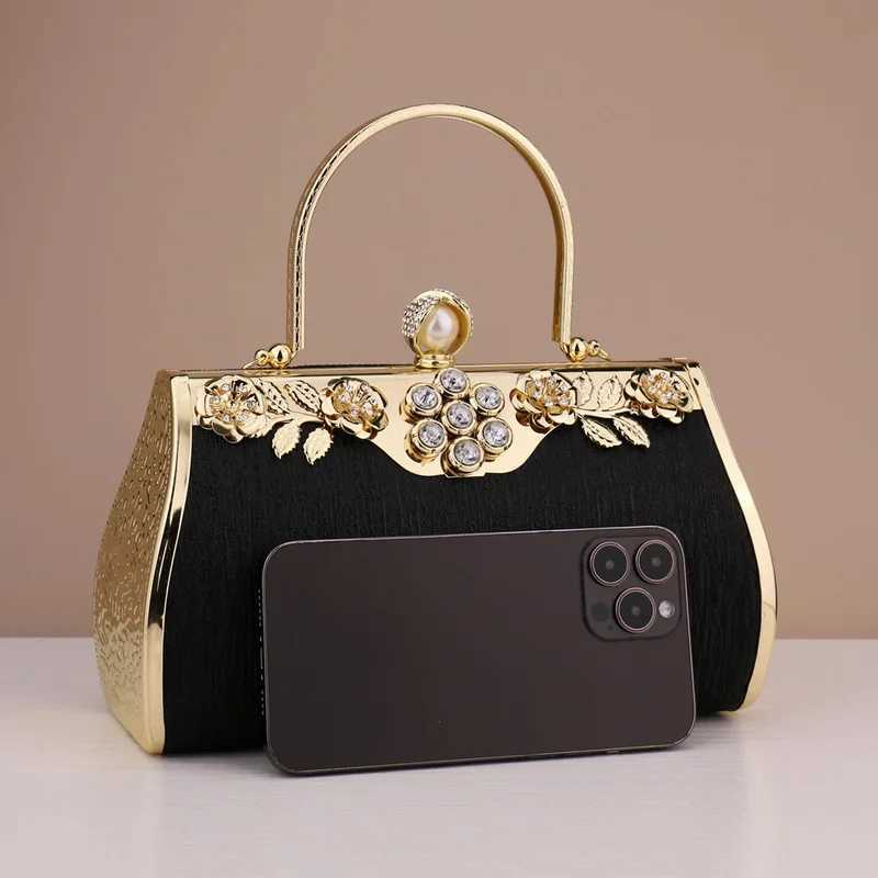 Small clutch handbag with diamonds floral printed wallet luxurious gold evening bag ladies Z250220