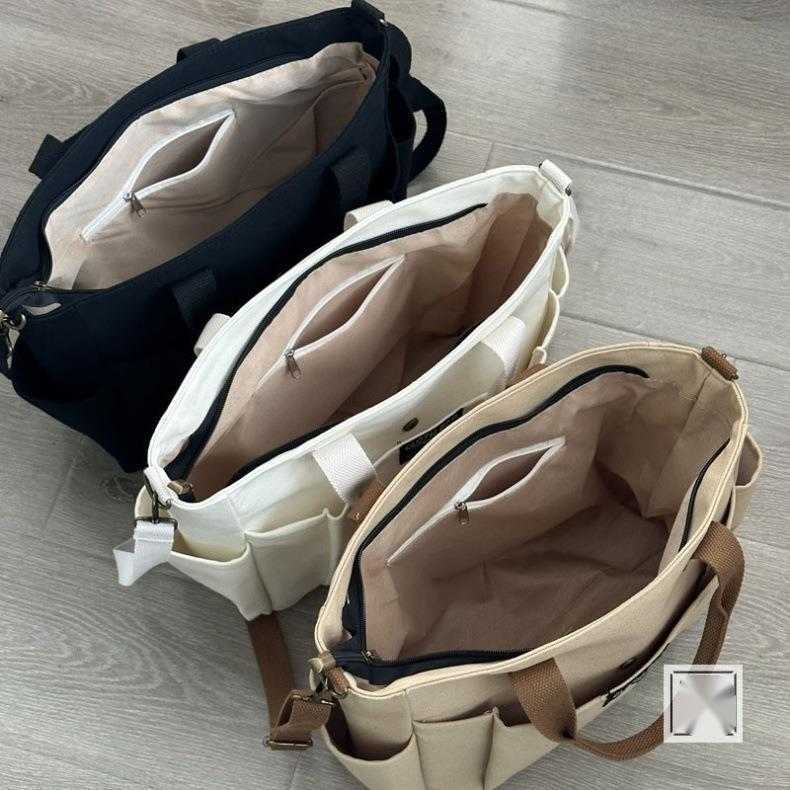 Thickened Multi Pocket Tote Canvas Bag Casual Classmate Simple Portable One Shoulder Crossbody Schoolbag Purses Handbags 241225
