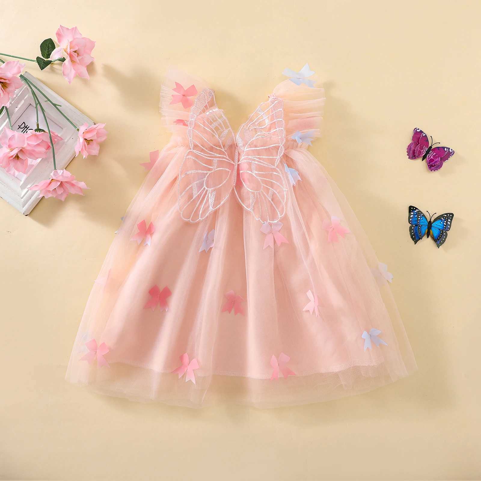 MISOWMNJOY Summer Chiffon Baby Girls Dresses Princess Ruffle Sleeveless Butterfly Bow Tulle Dress Toddler Party Dress with Wings X250220