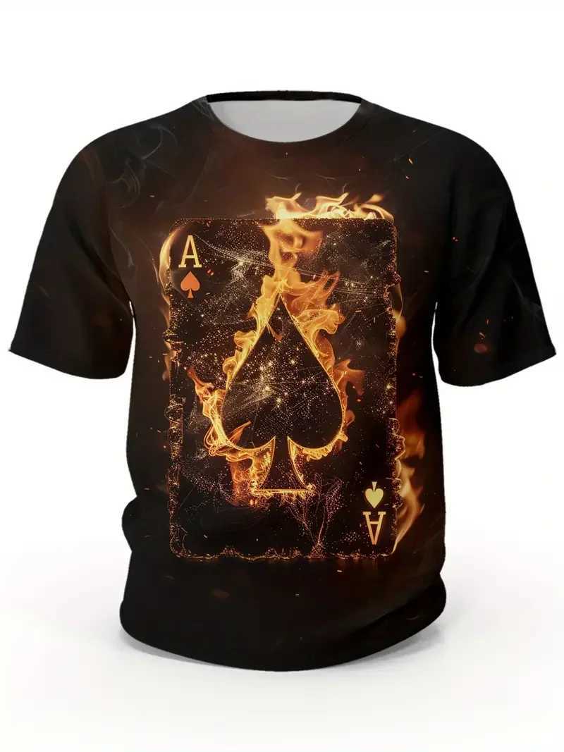 Mens Poker Print T-Shirt Casual Short Sleeve Tee Crew Neck T-Shirts Male Outdoor Oversized Clothing Fashion Street Pullover W250220