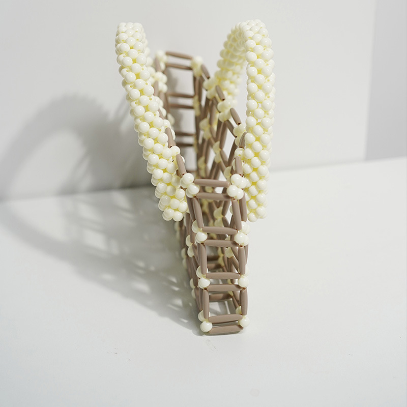 Feminine Handcrafted Acrylic-Beaded White Flower Pattern Mini Bag - Stylish Ladies' Tote