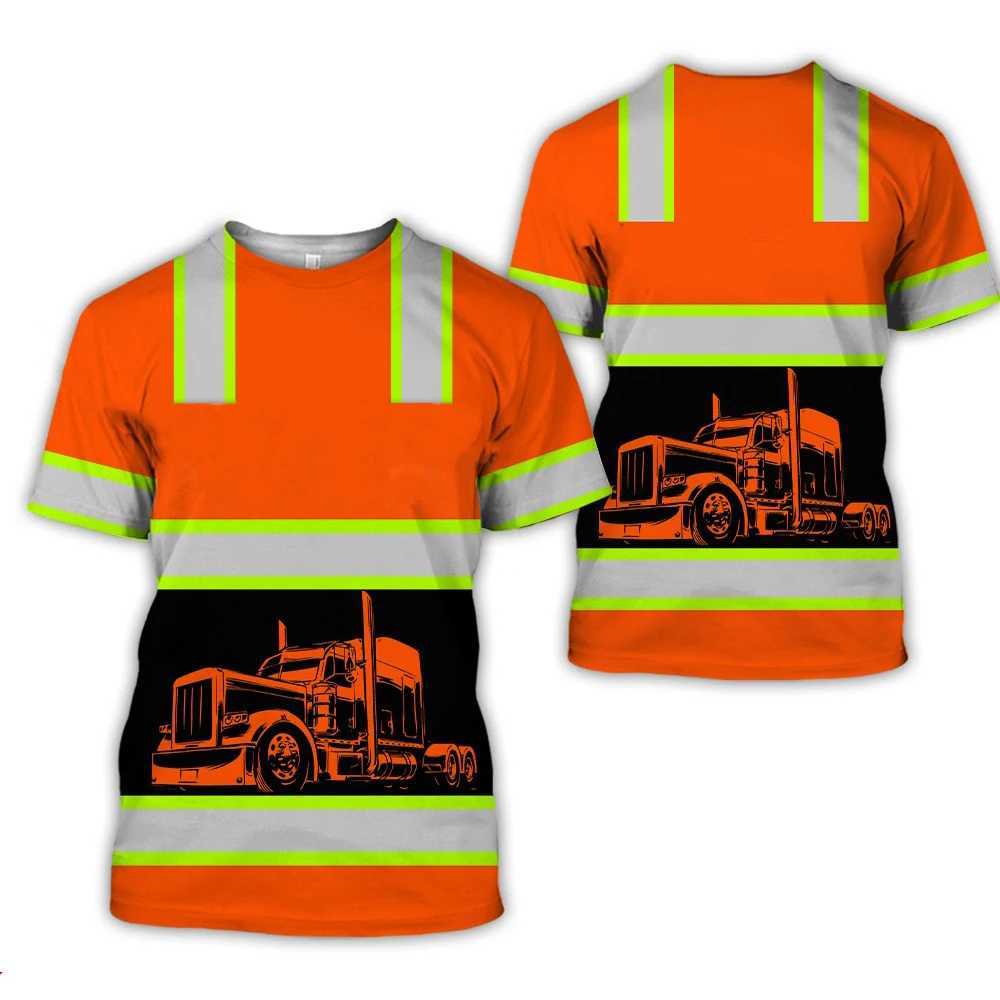Work Clothing Summer Breathable Mens T-shirt 3D Printing Style Trucker Safety Transportation Work Uniform Oversized Loose Tops W250220