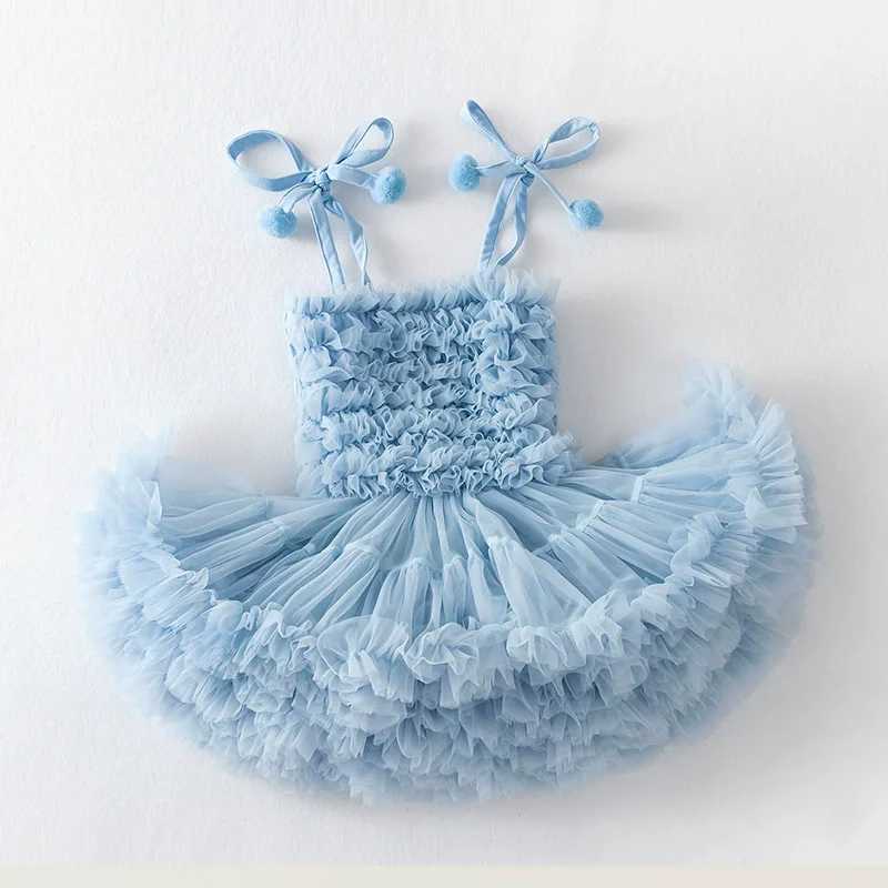 New Cute Baby Girl Clothes Solid Color Halter Fluffy Baby Girl Dress Sweet Baby TuTu Cake Dress Birthday Princess Weekly Frock X250220