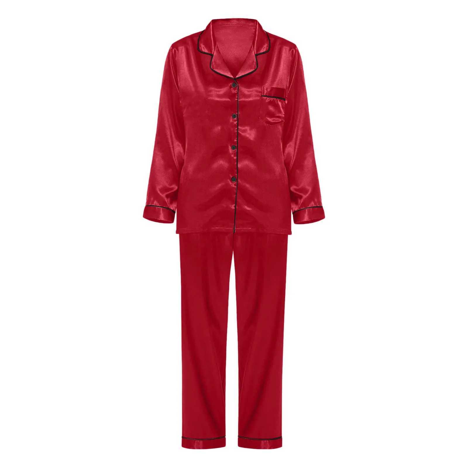 Pajama 2 Piece Women Sets Ice Silk Comfy Solid Color Button Down Shirt With Pants Loungewear Satin Nightwear Pyjama SuitsXJ250220