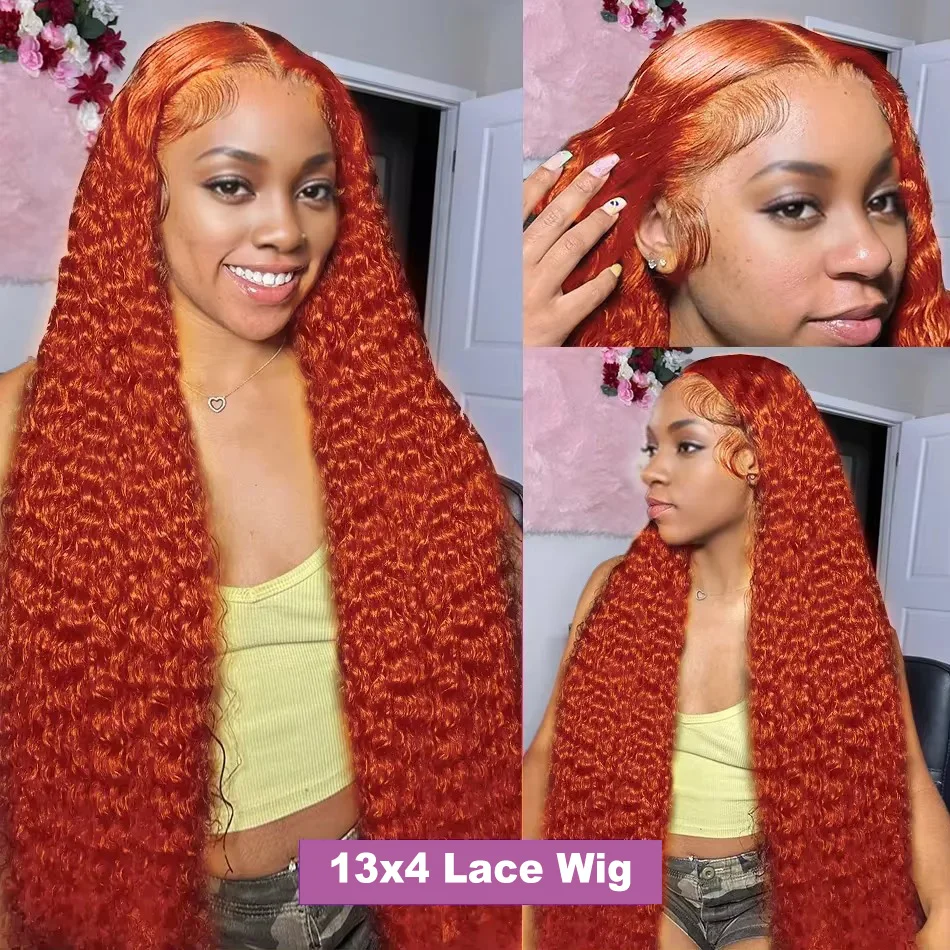 Free shipping 250 Density Brazilian Orange Ginger Colored Curly 13x4 13x6 Hd Lace Front SilationHuman Hair Wig 30 40 Inch Deep Wave Frontal Wigs For W