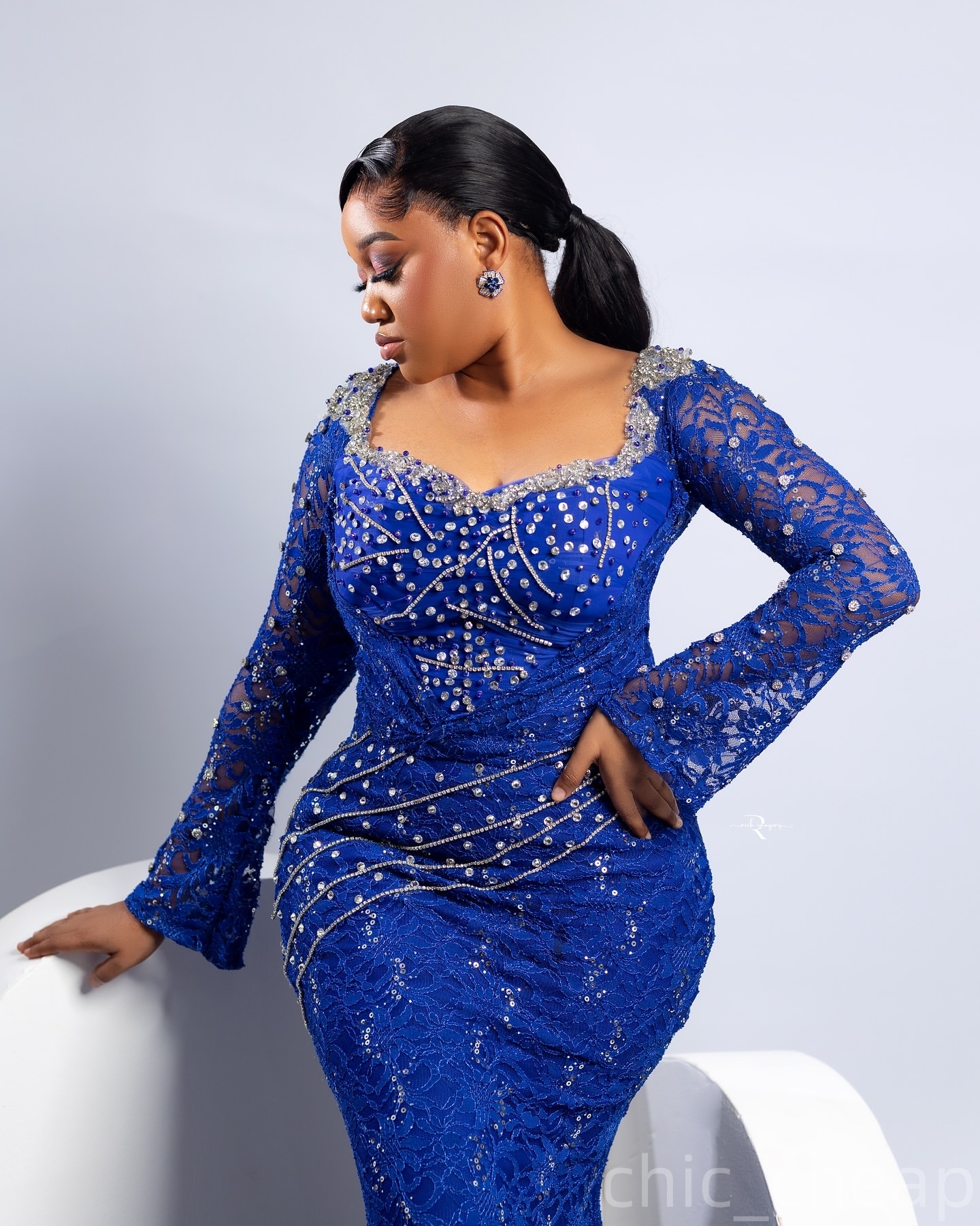 Royal Blue Mermaid Prom Dresses 2025 Lace Beaded Crystals Full Sleeves Evening Formal Party Second Birthday Engagement Gowns Plus Size Dress For Speci