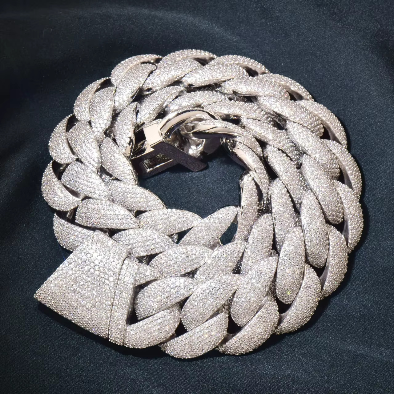 Iced Out Necklace Jewelry Moissanite Heavy Gold Plated 5 Row Dia 22mm Curb Cuban k Chain for Men