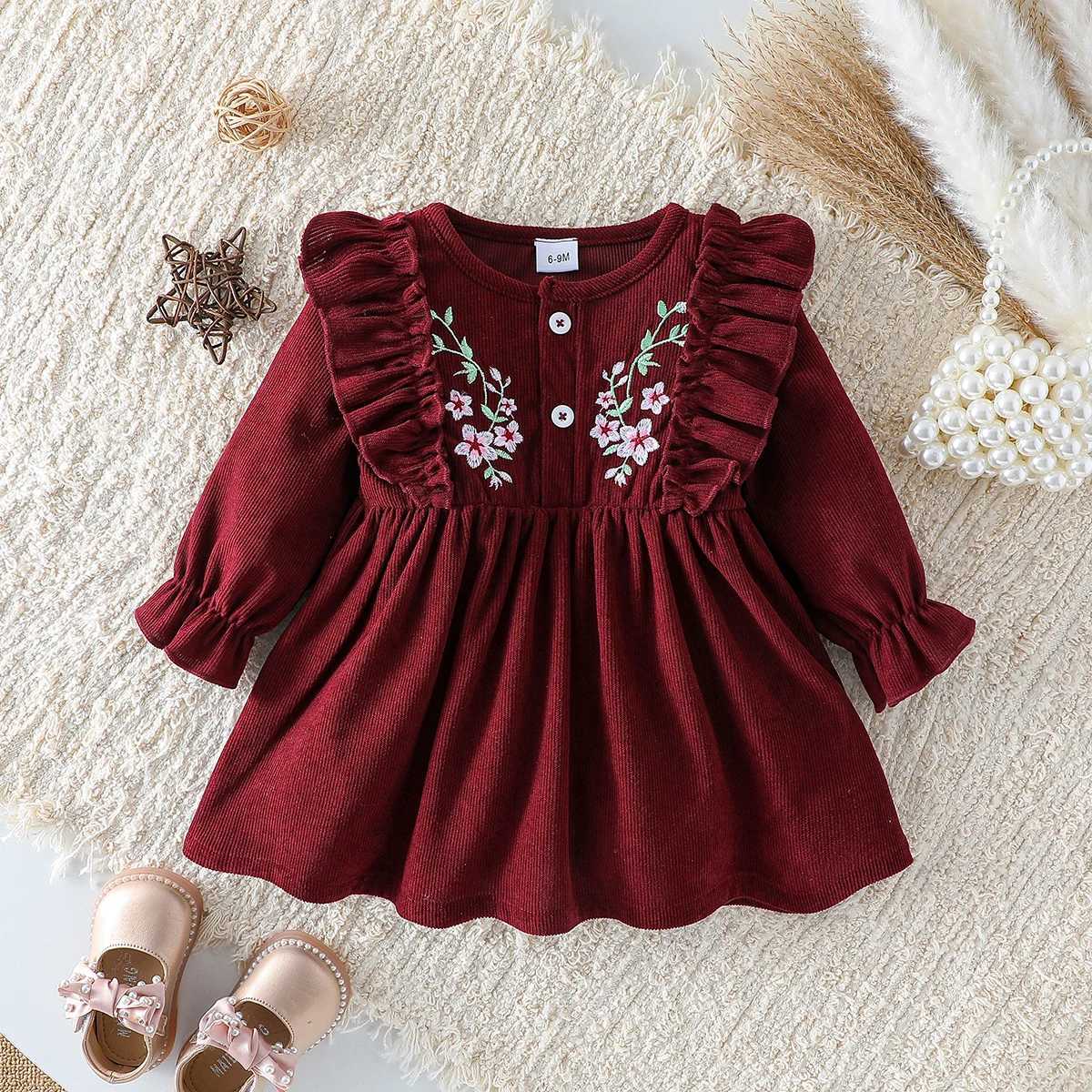 Baby Girls All Seasons Long Sleeve embroidery For 1-3Y flying sleeve Fashion Streetwear Round neckDress X250220