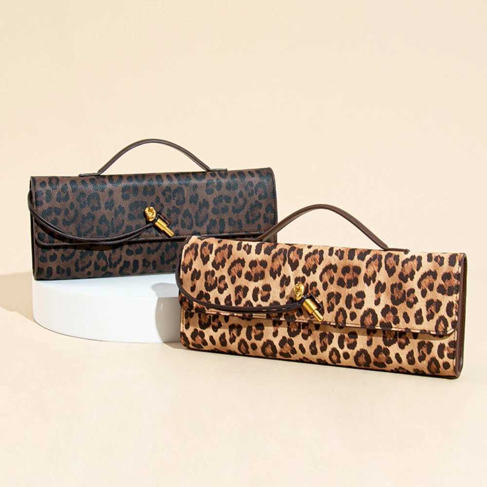 New Womens Fashion Leopard Pattern Handheld Banquet Bag Womens Square Cross Bag Neutral Horizontal Pin Small Organ Bag Z250220