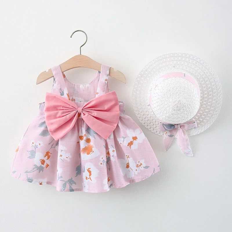 Preschool girl set Korean style dress cute floral print bow dress for baby girls hat included X250220