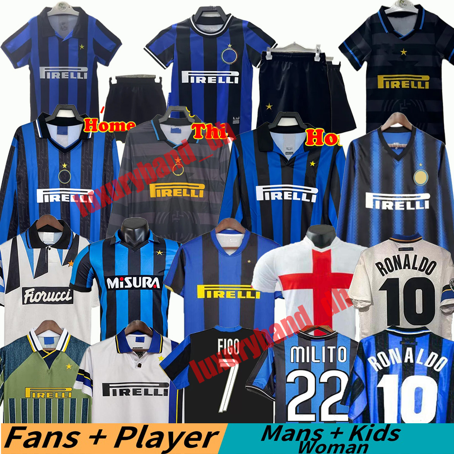 Retro inter soccer jerseys 88 89 90 91 92 93 94 95 96 97 98 99 00 01 02 03 04 05 06 07 08 09 10 Ronaldo Figo ADRIANO Stankovic ZANETTI milanes Football Kids and Long sleeves