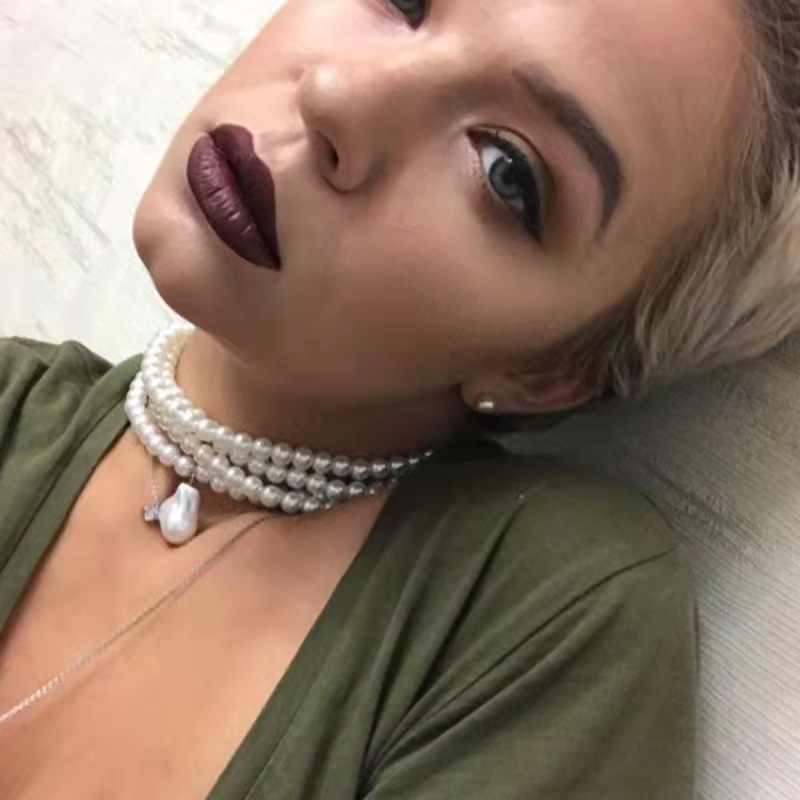 Temperament simple multi-layer pearl necklace European and American style baroque shaped pearl necklace women