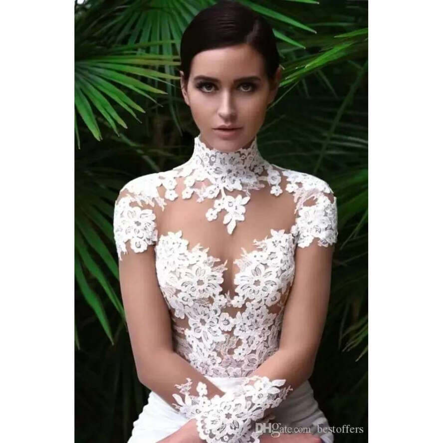 New High Neck Crystal Sexy Mermaid Wedding Dresses See Through Back Sheer Long Sleeve Fitted Cheap Bridal Gowns With Sweep Train Ba6037