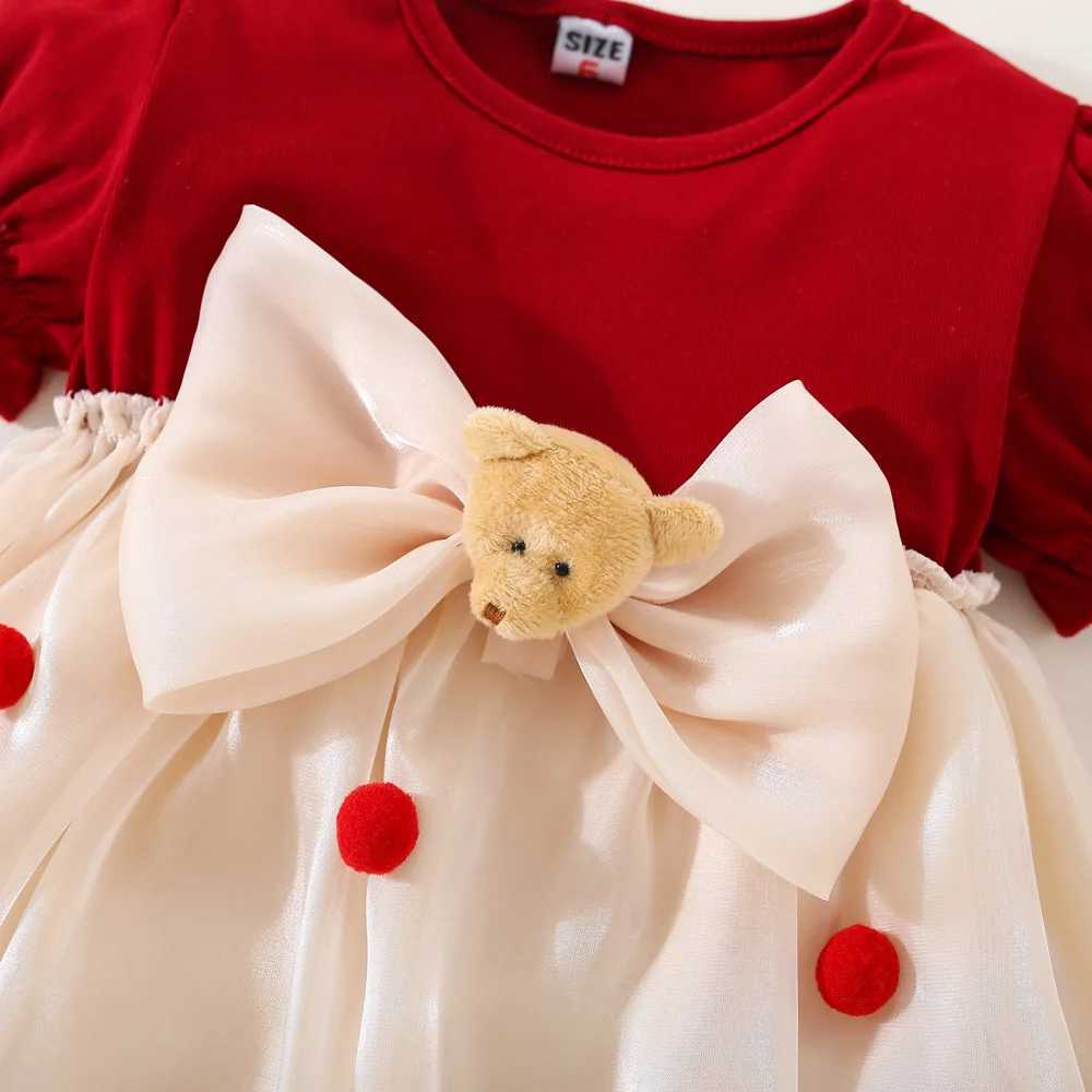 Childrens Clothing Baby Girls Red Dress Summer Newborn Girls Cute Bear Red Princess Dress Childrens Girls Birthday Dress X250220