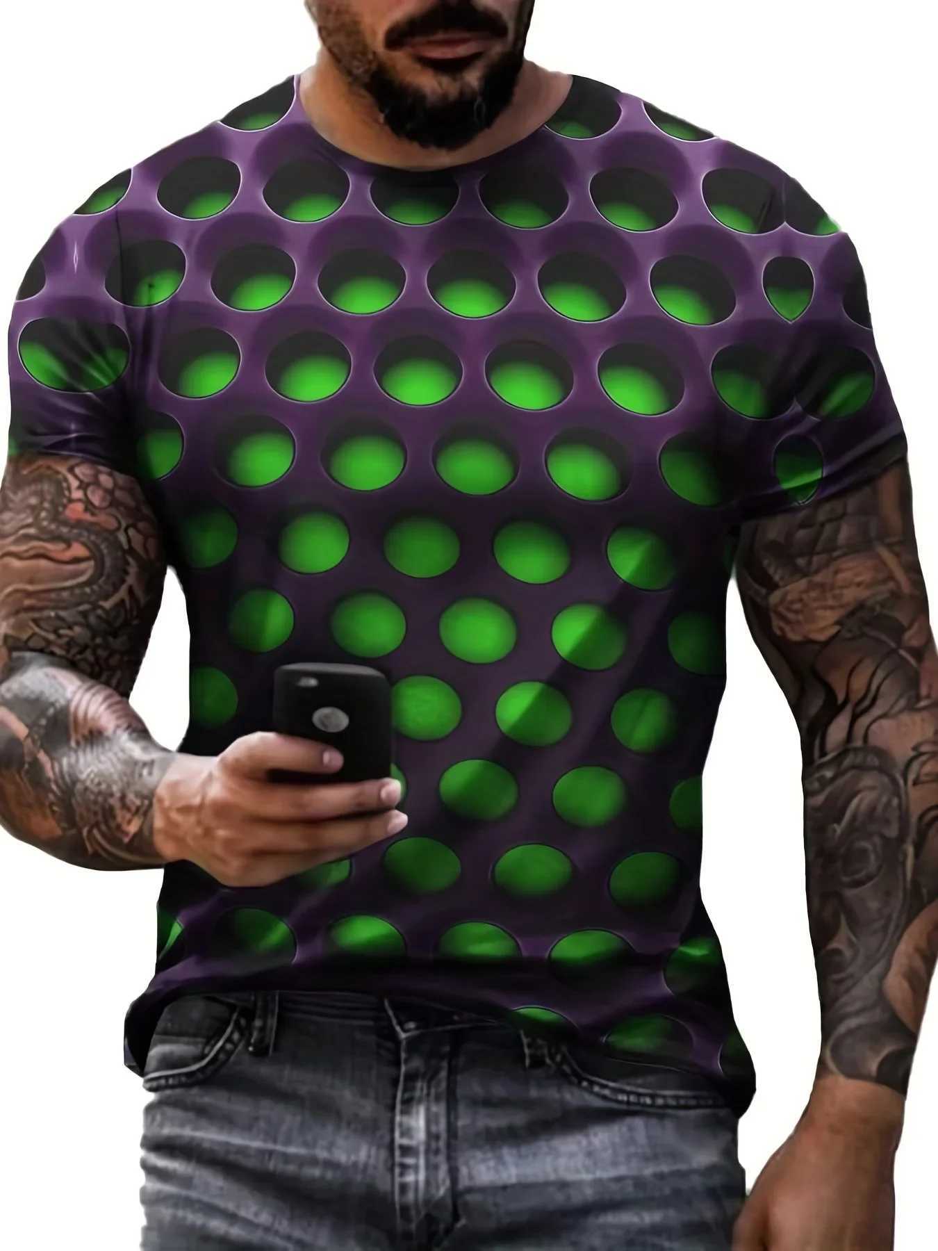 Summer Men T Shirts Optical Illusion 3D Print Graphic Round Neck Tee Shirt Casual Short Sleeve Tops Streetwear Fashion Clothing W250220