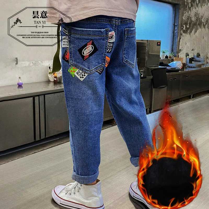 Winter baby jeans 2-6 year old childrens thick and loose Trouser boys elastic warm pants autumn fashion childrens wool jeans Z250220