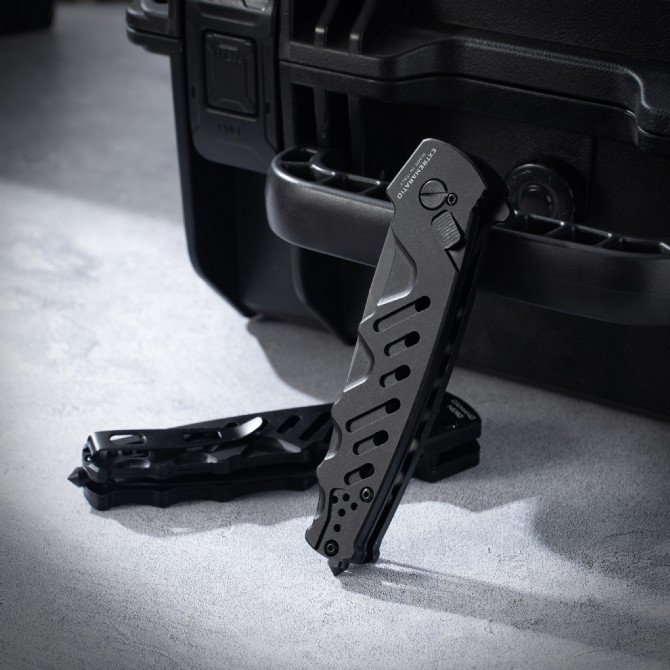 2025 new Jufule CAIMANO NERO Folding Knife 3.54 D2 Drop Point Blade, Aluminum Alloy Handles