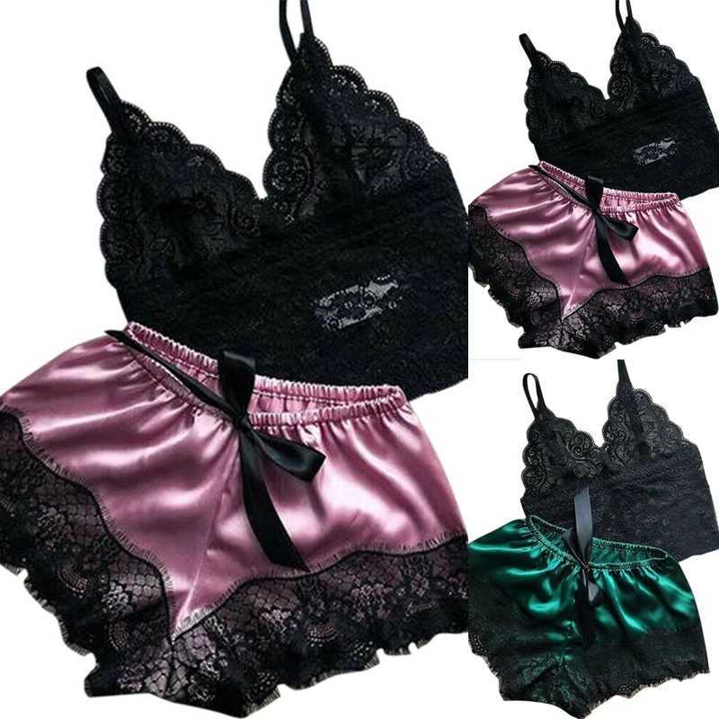 1 Set Womens Lace Spwear Lingerie Tops Shorts Set Babydoll Pajamas Nightwear S/M/L/XL/2XL New ColorXJ250220