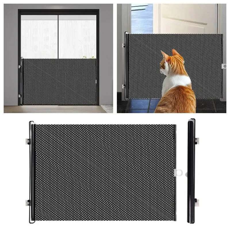 Durable Retractable Fence Gate Barrier Folding Pet Safety Enclosure Universal Black Baby Safe Guard Door Home