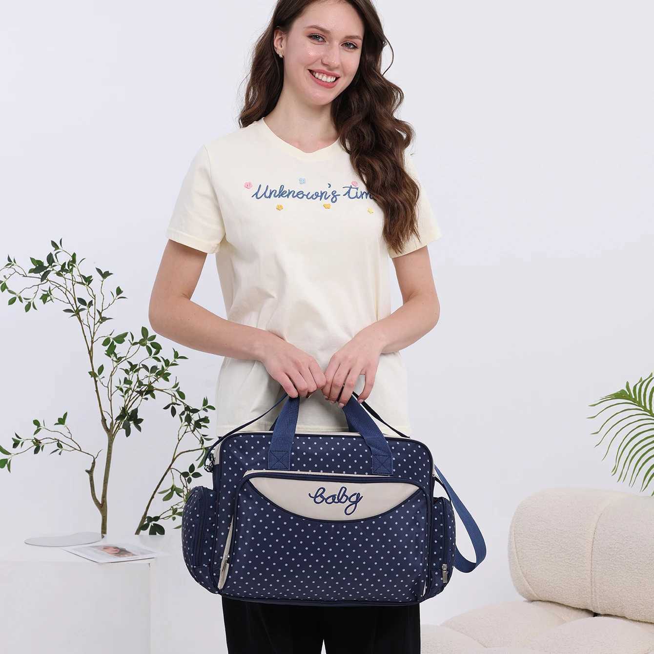 5PCSMommy Bag Fashion Dot Print Oblique Span Large Capacity Outgoing Mother and Baby Bag Portable One Shoulder Mother Diaper Bag X250220