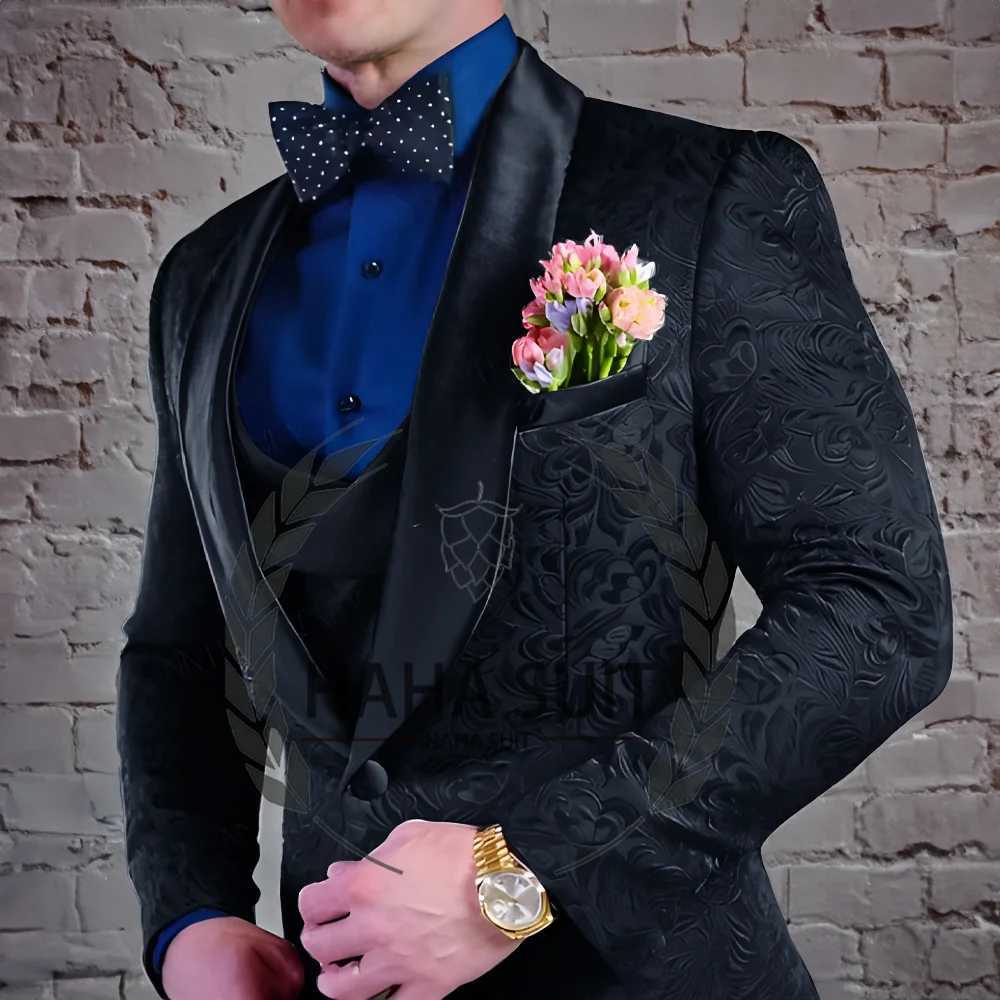 Mens Suit Jacquard Wedding Groom Suits Best Man Dinner Engagement Tuxedo Tailored Clothing X250220