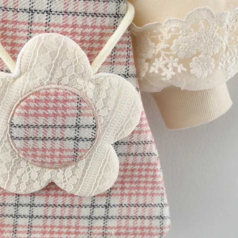 Baby girl dress autumn and winter plain long sleeved lapel girl dress cute casual girl with bag dress X250220