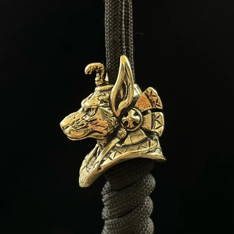 Ancient Egypt Death God Anubis Jackal Head Brass EDC Knife Beads DIY Paracord Woven Lanyard Pendants Jewelry Outdoor Accessories 250213